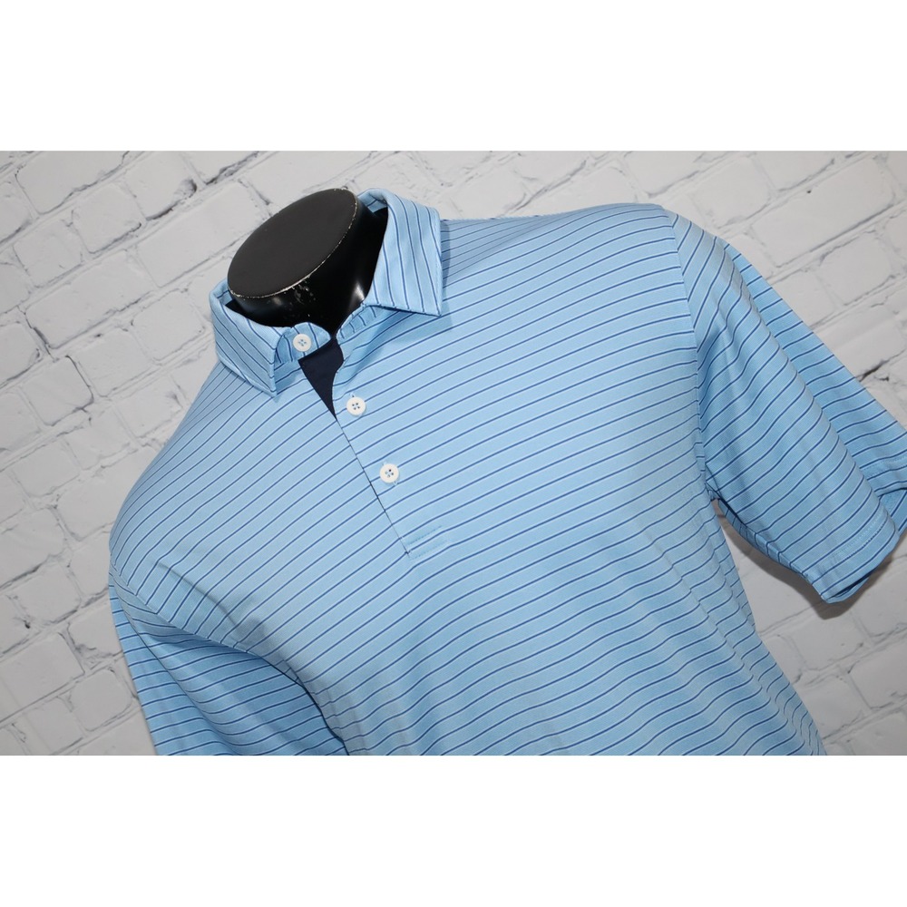 Puma Golf Polo Men XL Blue Striped Short Sleeve Golf Shirt Polyester Blend - Picture 2 of 12